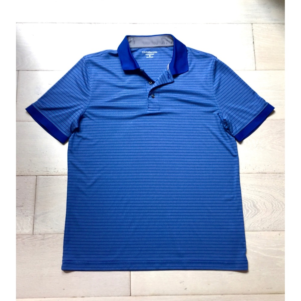 Croft & Barrow Mens Blue Striped Performance Polo Shirt Short Sleeve Size M
